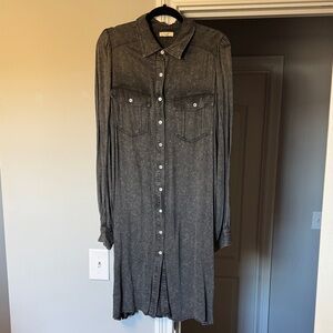 Easel Charcoal Long Sleeve Shirt Dress